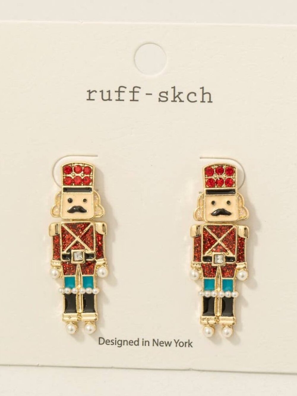 Christmas Glitter Enamel Nutcracker Drop Earrings